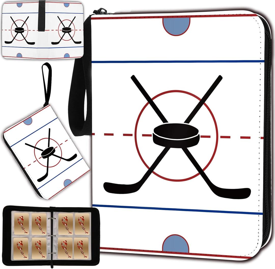 Hockey Card Binder with Sleeves 400 Pocket, Hockey Card Holder for Trading Cards, Hockey Card Collector Album Folder Organizer 3 Ring Binder Spots Cards Storage Case Book for Kids Boys Gift White