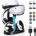 FASTSNAIL Charging Stand for PlayStation VR2, Multifunction Vertical PS VR2 Headset & Sense Controllers Charge Dock Station with 10 RGB Light Modes of Memory for PS5 VR2 Accessories
