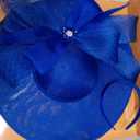Kgromfy Women's Wide Brim Fascinator Hat Tea Party Headband Large Vintage Church Hat Lady Headwear for Derby Wedding Cocktail Royal Blue
