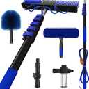 30Ft Reach Solar Panel Cleaning Brush Kit with 5-24ft Telescoping Pole, Water Fed Window Cleaner Tool with 20" Brush, Soap Dispenser, Cobweb Duster, Squeegee for Roof, RV, Gutter, Boat, Deck
