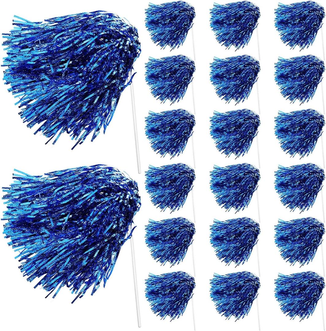 20 Pcs School Spirit Shakers Bulk, Cheerleader Pom Poms for Adults Sports Team Party Dance Football Basketball Volleyball Homecoming Fan Celebration Sporting Event (Blue)