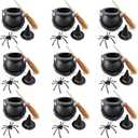 ROYHOO 48PCS Halloween Mini Witch Cauldron Set- 12 Pack Small Plastic Black Candy Cauldron with Spider, Broom, Witch Hat for Halloween Dollhouse Craft Accessories Table Decoration Supply
