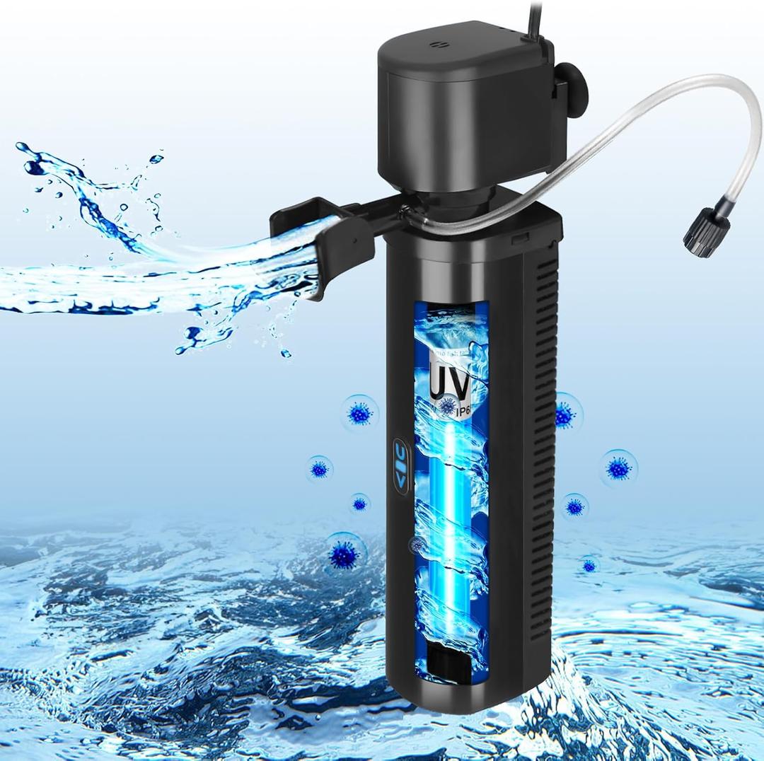 Aquarium Filter for 40-150 Gallon Tank, U-V Fish Tank Green Clean Machine Submersible Powerful Pump Canister Filter 400GPH for Pond Turtle Tank Saltwater Freshwater Crystal Clear Green Killing (CTUV-H8F(for 40-150 Gallon))