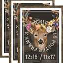 Picrit 12x18 Picture Frame 3 Pack, Brown Poster Frame, Display Poster 11 x 17 with Mat or 12 x 18 without Mat for Horizontal or Vertical Wall Mounting