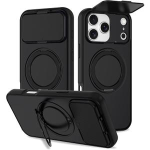 Designed for iPhone 17 Pro Case with 360 Finger Ring Stand, 180 Adjustable Full-Coverage Camera Cover, Military Protection Shockproof Phone Case for iPhone 17 Pro 6.3", Black