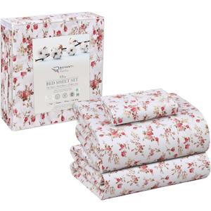 RUVANTI 100% Cotton Twin XL Sheet Sets, 3 Pieces, Soft & Breathable Percale Weave Bedding, Deep Pocket 16", Hotel Standard, Crisp Cool Feel, Durable, Perfect Size Floral Sheets, Bouquet