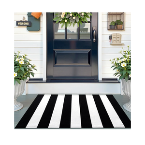OLANLY Black and White Striped Rug 2'4" x 3'7" (27.5" x 43") – Washable Cotton Indoor Outdoor Doormat for Front Door, Entryway, Kitchen, Porch, Patio Decor