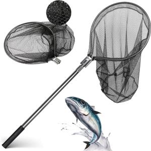 Heavy Duty Extra Large Rubber Fishing Net - Aluminum Telescoping Handle (67-100in), 20in Net Opening for Saltwater Fishing