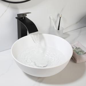 13" Round Stone Resin Vessel Sink with Pop-Up Drain Combo White Bathroom Sink Above Counter, Art Basin Vanity Sink for Small Bathroom, 12.8"Dx 12.8"W x 5.8"H