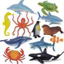 Ocean Sea Life Toy Figures Set for Kids, 12 PCS Realistic Marine Animals with Shark, Dolphin, Sea Turtle, Penguin, Seal, Clownfish, Crab, Ocean Animal Figure Toys for Boys Girls Toddlers