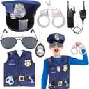 Kids Police Officer Costume Set 6 Pcs Including Cop Hat Vest Sunglasses Badge Walkie Talkie for Pretend Play Dress Up