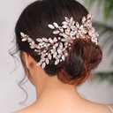 Denifery Rose Gold Bridal Hair Comb - Sparkly Rhinestones & Pearl Wedding Hair Comb - Accessories for Women & Girls