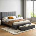 Marsail Queen Bed Frame with 2 Storage Drawers - Upholstered, Adjustable Headboard,6"-12" Mattress Fit, 1300 lbs Capacity, 12-Leg Sturdy Wood Construction, Easy Assembly, Dark Gray