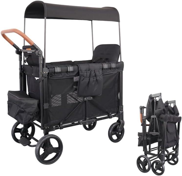Collapsible Wagon with Wheels, 220 lbs Wagons Carts Foldable Wagon Cart with Flexible Handle, Lightweight Portable Folding Utility Grocery Shopping Cart for Grocery Sports Garden Camping