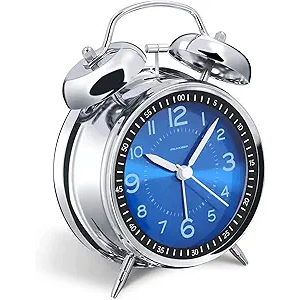 Peakeep Loud Alarm Clock for Heavy Sleepers Adults, Metal 4.5 Inches Twin Bell Battery Operated Analog Alarm Clocks for Bedrooms Decoration (Jewel Blue)