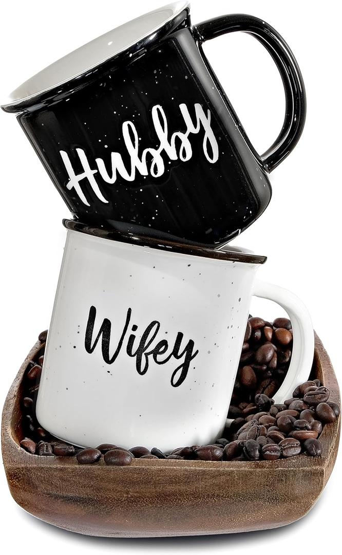 MAINEVENT Wifey Hubby Mugs Set of 2 Coffee Mug 11 Ounce, Husband Wife Gift, His Hers Coffee Cup