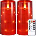 NURADA Flickering Flameless Candles: Built-in Star String Lights Battery Operated LED Pillar Candles with Remote and Timer Romantic Decorations for Wedding Party Christmas Halloween - Red 2 Pack