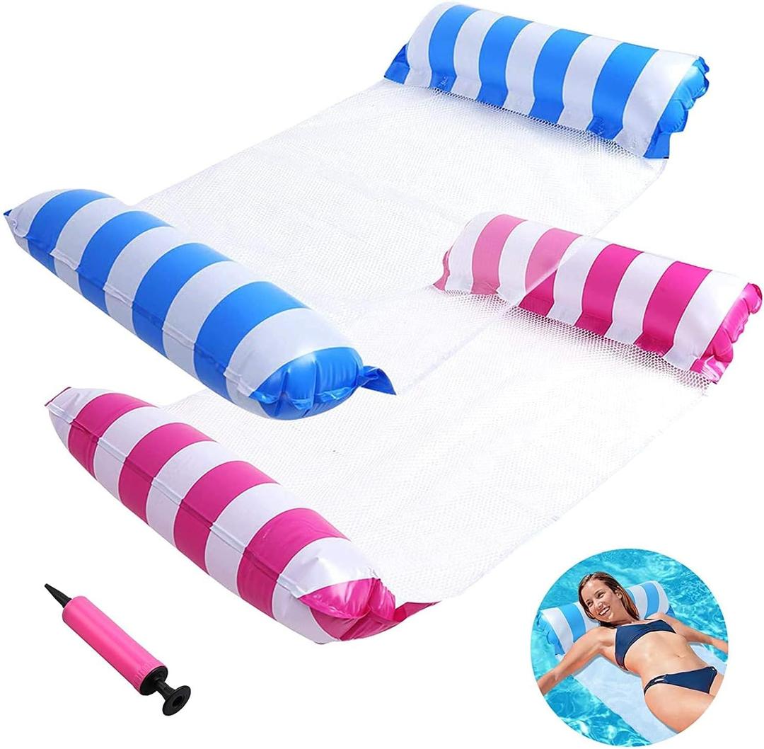 Pool Hammock Floats Water Chair Foldable Inflatable Swimming Floating Lounger for Family Adults -2 Pack (Pink and Blue)