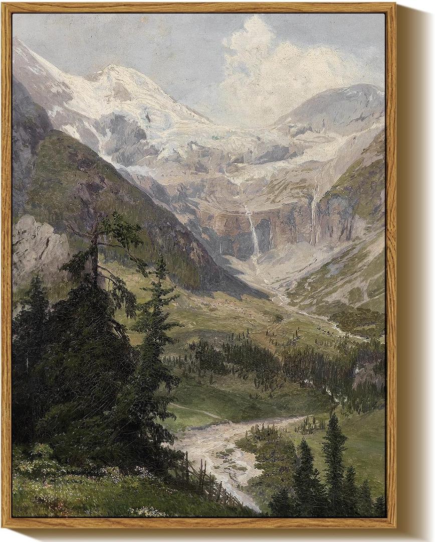 InSimSea Framed Canvas Wall Art Vintage Decor, Mountain Pictures Living Room Decor Aesthetic, Bedroom Bathroom Summer Landscape Wall Pictures, 12"x16"
