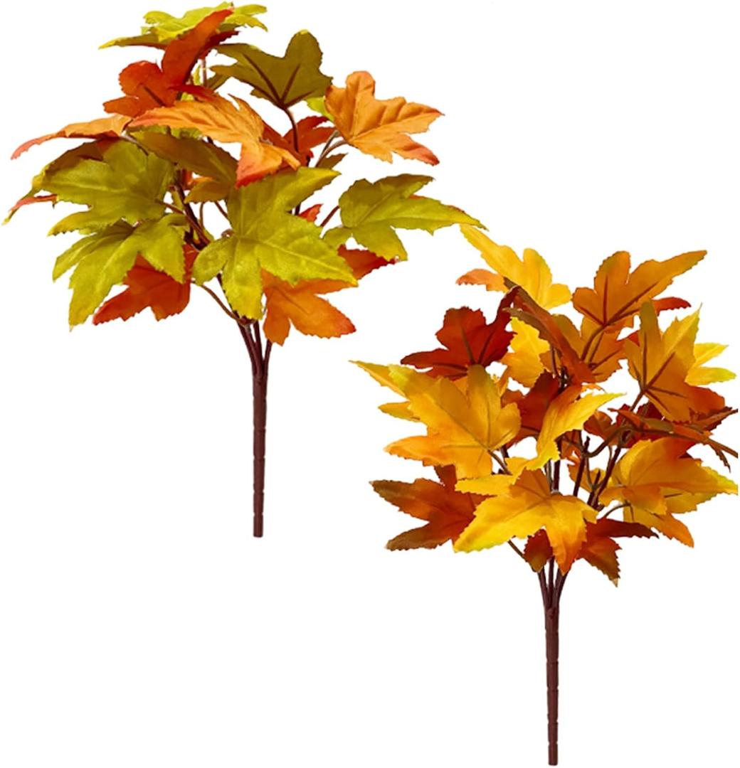 Autumn Branches, Autumn Stems For Vases, 2 Artificial Autumn Maple Leaves Branches Fake Autumn Leaves Stems Maple Leaves Shrubs