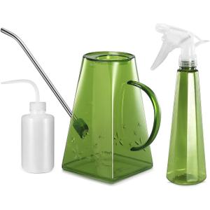 Goowin Indoor Plants Watering Can - Long Spout 47 oz with Bonus 16 oz Spray Bottle & 8.5 oz Squeeze Bottle, Green