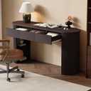 Merax Modern Retro Entryway Table, Rounded Console Table with3 Drawers and Open Hidden Storage for Living Room, Hallway and Office, Espresso