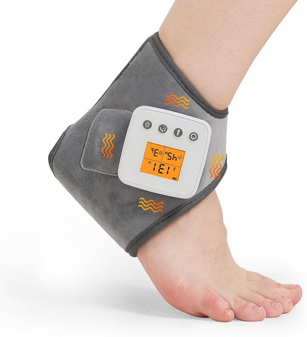 Cordless Ankle Heating Pad with Foot Massager for Pain Relief, Vibration Feet Warmers for Achilles Tendinitis and Plantar Fasciitis, Heated Ankle Wrap, 3 Vibration Mode, 3 Heat Level, Auto Shut Off (Gray(For Ankle Pain with Vibration))