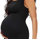 Peauty Buttery Soft Maternity Bodysuit Romper - Slim Fit Scoop Neck One Piece Shorts Jumpsuit for Casual Wear (Medium, Black)