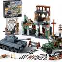 WW2 Military Base Building Sets Compatible with Lego - Build & Play with German Tiger Tank, US Willys MB Vehicle, Bombed House, Action-Packed Army Toys Model Kit for Kids, Teens & Adults