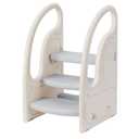 Toddler 3 Step Stool Onasti Kids Standing Tower for Toddlers Plastic Learning Helper Stool for Kitchen Counter Bathroom Sink Toilet Potty Training with Handles and Non-Slip Pads-Grey White