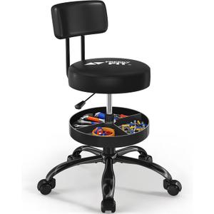 Rolling Shop Stool with Wheels, Garage Work Mechanic Stool, Black, Round Base