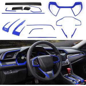 BOYUER 15PCS Civic Interior Full Accessories Center Console Gear Box Cover Trim Decoration Stickers for 10th Gen Honda Civic 2021 2020 2019 2018 2017 2016(Blue)