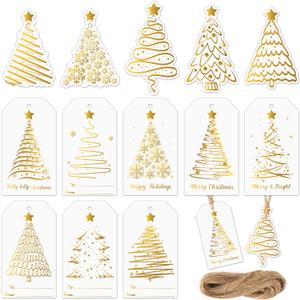 WATINC Christmas Hanging Tag Labels - 137pcs Xmas Ornaments Envelope Present Paper Gift Tags Hang Decor, Christmas Tree Winter Holiday Party Art Craft Decoration Supplies for Tree Fireplace Wall(Gold)