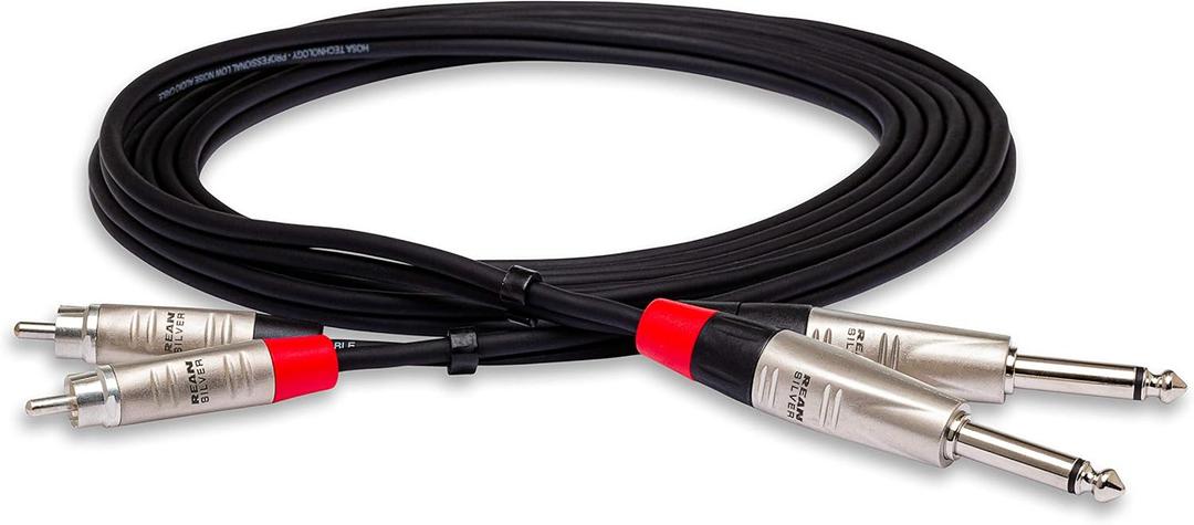 Hosa HPR-003X2 Pro Stereo Interconnect, Dual REAN 1/4 Inch TS to RCA, 3 Feet