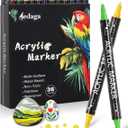 AEDAGA 36 Colors Acrylic Paint Markers, Dual Tip Acrylic Paint Pens with Dot and Fine Tips, Multisurface Markers for Glass, Rock, Fabric, Wood and Plastic