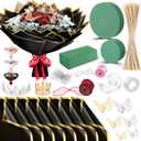 Bouquet Kit 20 Sheet Flower Wrapping Paper 100 Pcs Bamboo Skewers Floral Foam Blocks for Anniversary Birthday Gift Graduation Mother's Day(Black)