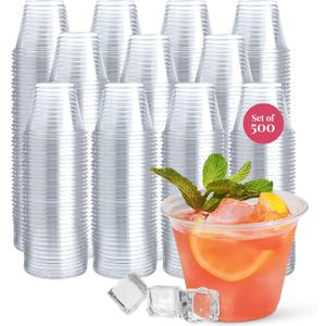 Prestee 500 Clear Plastic Cups - 9 oz Cocktail Cups for Parties and Events, Plastic Cocktail Glasses, Disposable Drinkware - Durable Drinkware, Bulk 500 Party Supplies (500 Count (Pack of 1))