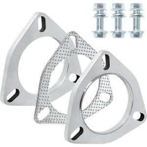 Exhaust Flange Connection Kit Stainless Steel, 3 Bolt 2.5 inch/63.5mm Exhaust Flange & Exhaust Gasket Connection Set with Bolts and Nuts for 63.5mm OD Pipes(2 Pcs Flange)