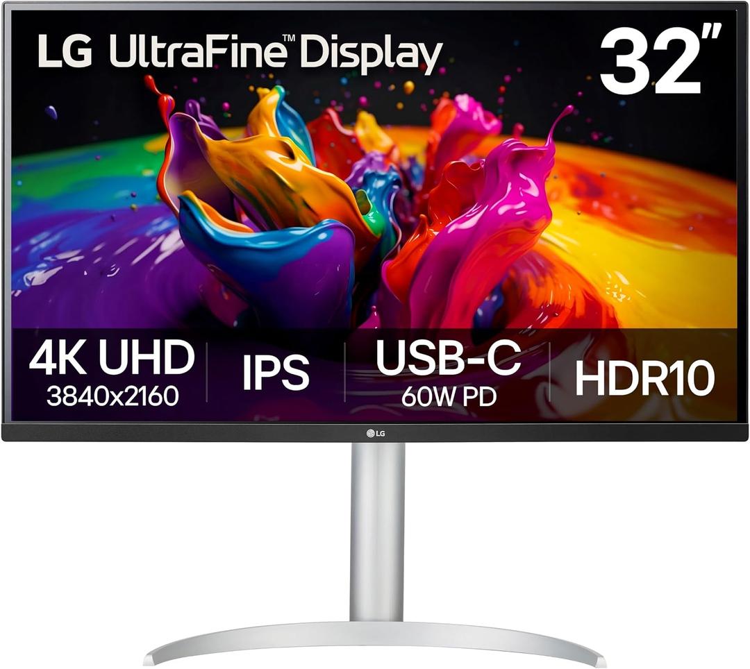 LG 32UP83AK-W 32-inch Ultrafine 4K UHD (3840 x 2160) IPS Computer Monitor, 60Hz, HDR10, Built-in Speaker, Reader Mode, HDMI, DisplayPort, USB Type-C 60W PD, Tilt/Height/Pivot Adjustable Stand, White