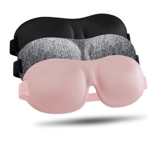 LKY DIGITAL Sleep Mask for Side Sleeper 3 Pack, Blackout 3D Eye Mask for Sleeping, Night Blindfold for Men Women (Gray & Black & Pink)