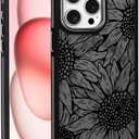 Case for iPhone 14 13 Design On Matte Black Base,Compatible with MagSafe,Slim Protective Bumper,Magnetic for Women Girls Case for iPhone 14 13-Black Sunflower Floral Black