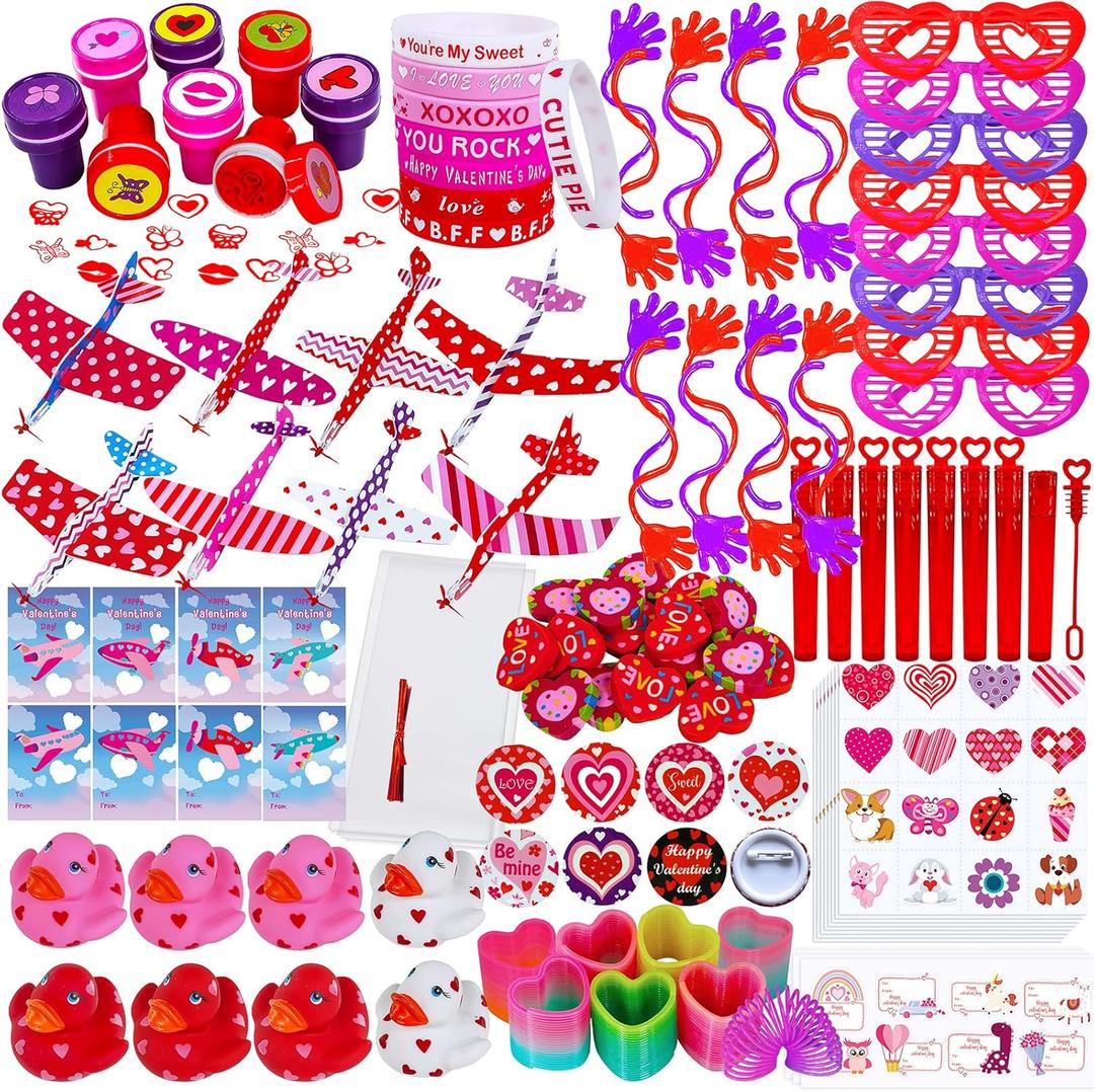 Winlyn 112 Pcs Valentine's Day Stationery Toy Assortment Set Valentine Goodie Bags Stuffers Valentine Rewards Prizes Bulk for Kids Students Valentine Party Favors Treats School Classroom Gift Exchange