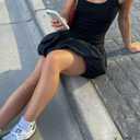 Women Puffy Bubble Hem Mini Dress Sleeveless Sexy Summer Going Out Clubwear (Black, S)