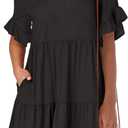 ANRABESS Womens Summer 2025 Trendy Ruffle Short Sleeve V Neck A Line Tiered Flowy Loose Casual Mini Beach Dress with Pockets