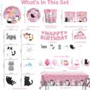 213pcs Cat Birthday Decorations, Complete Paper Tableware Set Includes 350gsm Plates 24 Cupcake Toppers and 2 Waterproof Tablecloths, Cat Themed Birthday Party Decorations for 25 People