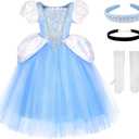 TYHTYM Deluxe Princess Costumes Little Girls Dress Kids Fancy Gown Cosplay Halloween Party 2-11T (Blue)