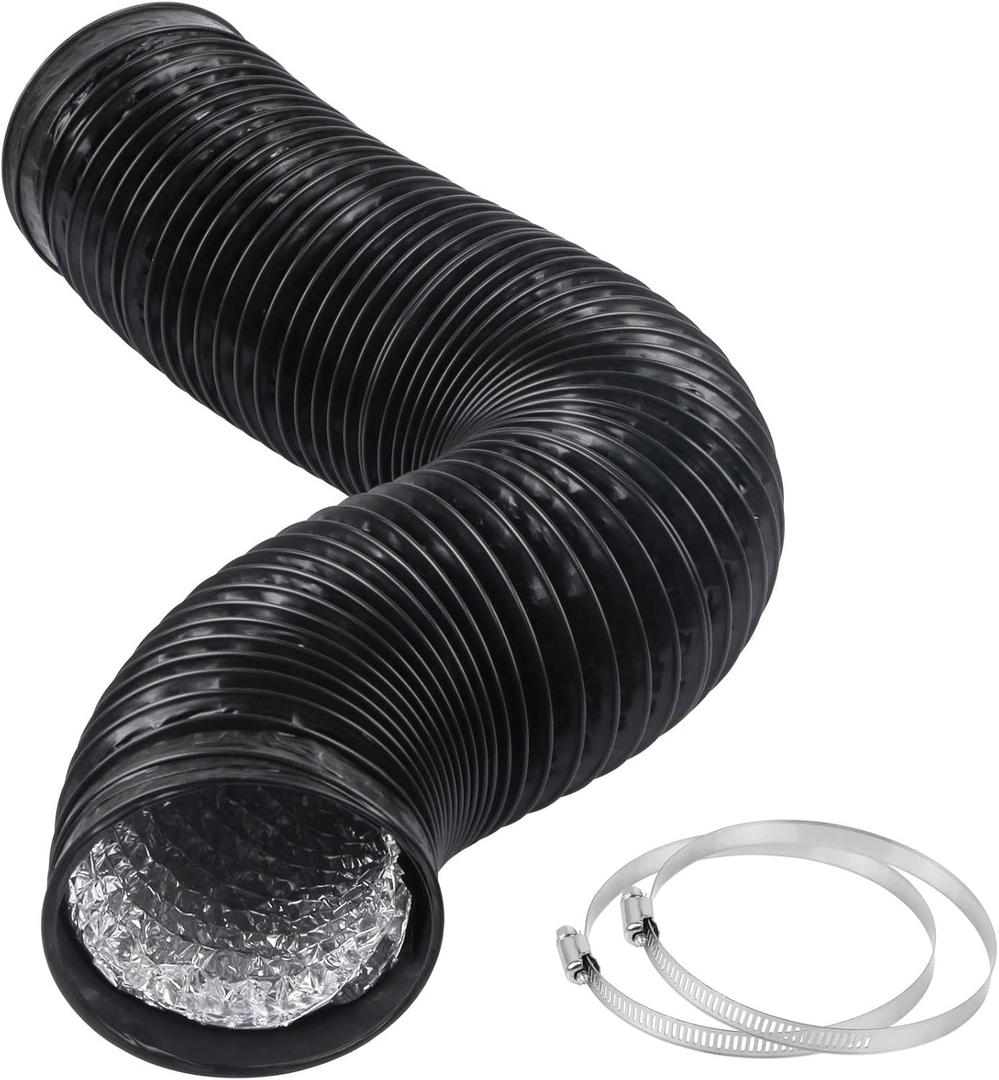 6 Inch 5 Feet Black Air Ducting, Flexible 1.5m Length Aluminum Dryer Vent Hose for HVAC Ventilatio with 2 Clamps