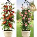 1pcs Garden Obelisk Trellis for Climbing Plants Outdoor, Tomato Cages for Garden, Metal Rustproof Plant Support Trellis for Potted Plants, Rose, Vine, Vegetable for Outdoor & Indoor Use (Black)