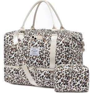 LOVEVOOK Travel Duffle Bag,Weekender Bags for Women with Shoe CompartmentCarry on Overnight Bag with Toiletry Bag,Gym Duffel Bag with Wet Pocket, Hospital Bags for Labor and Delivery (Large-2 Pcs, Leopard print)