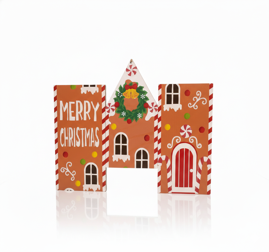 Soulchen 3 Pcs 39.4 Inch Gingerbread Backdrop Cardboard Cutout Gingerbread Man House Christmas Photo Booth Props Background Stand up Christmas Party Decorations Games for Party Supplies